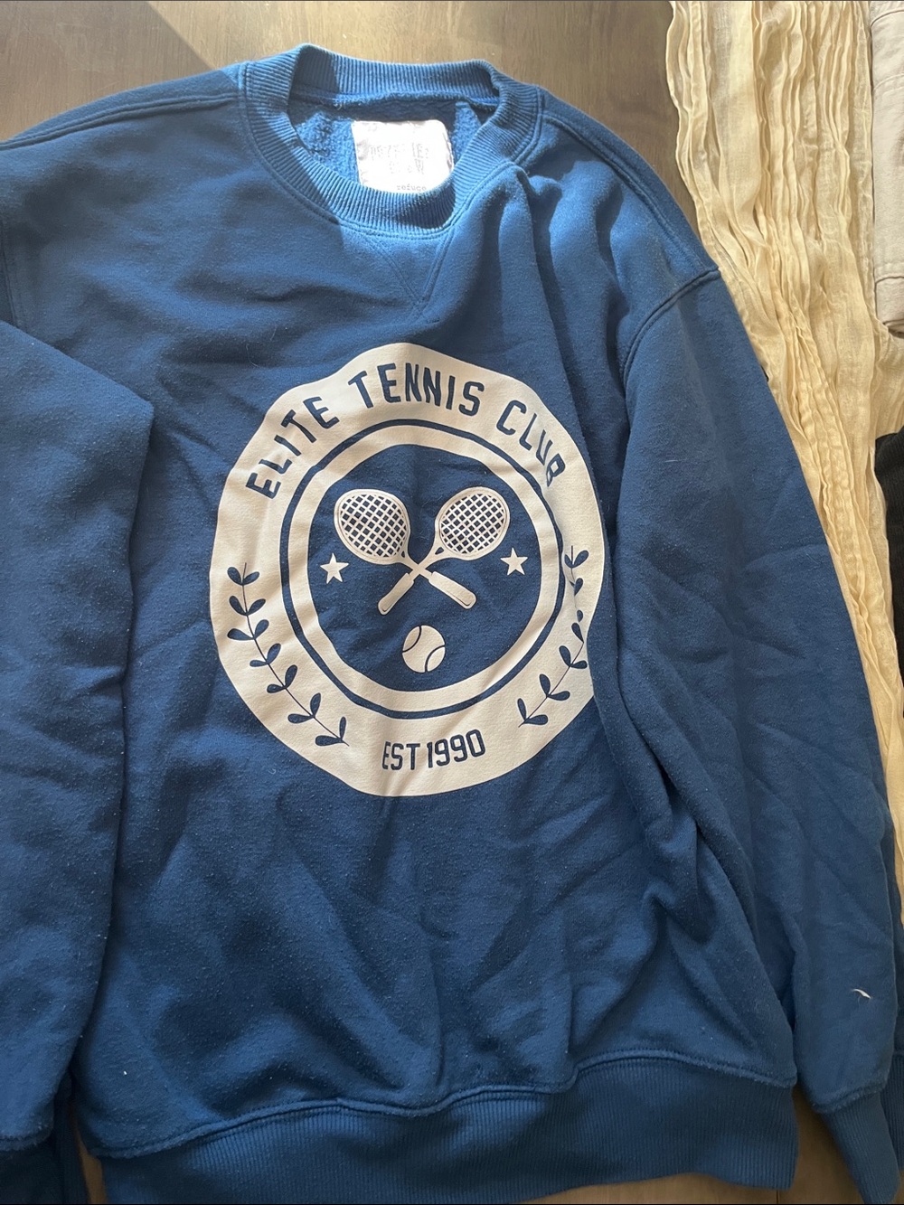 refuge Blue Crewneck Sweatshirt with White Tennis Club Graphic